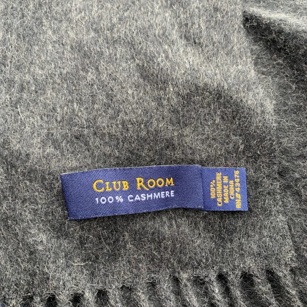 Club Room 100% cashmere scarf w/ fringe in dark grey - 66in x 24in